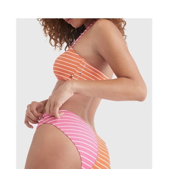 TOMMY HILFIGER Striped Bandeau Bikini Bra Top in Sail Away Striped Dahlia Soft L - Picture 8 of 10
